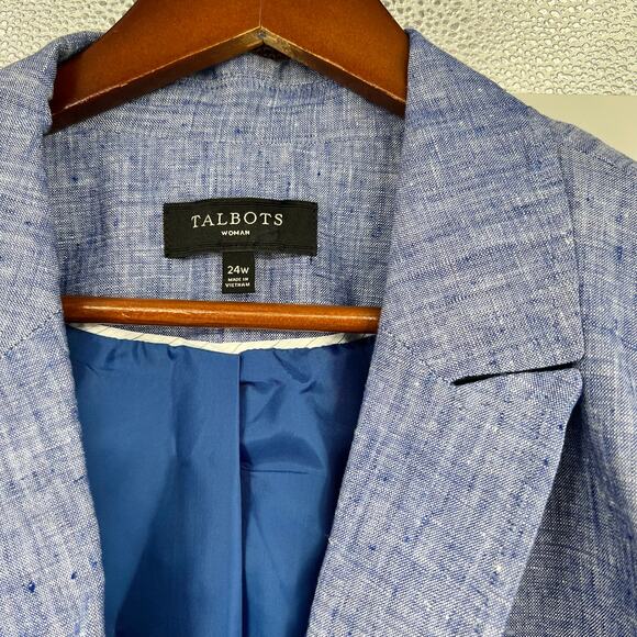 Talbots plus size chambray 100% linen blazer jacket button front lined size 24W - Picture 6 of 8